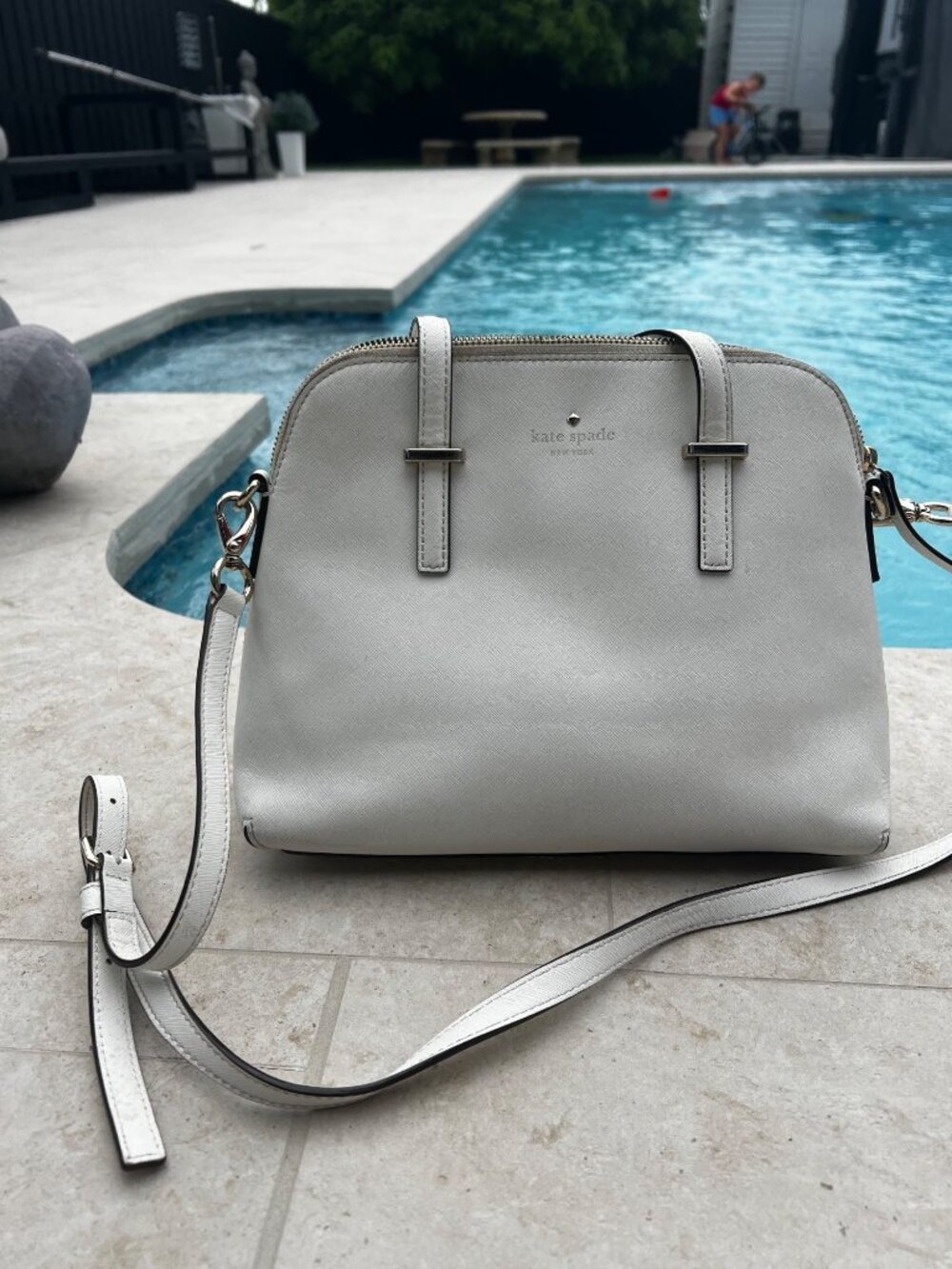 Kate Spade, handbag leather, shoulder bag, purse, tote, and crossbody white